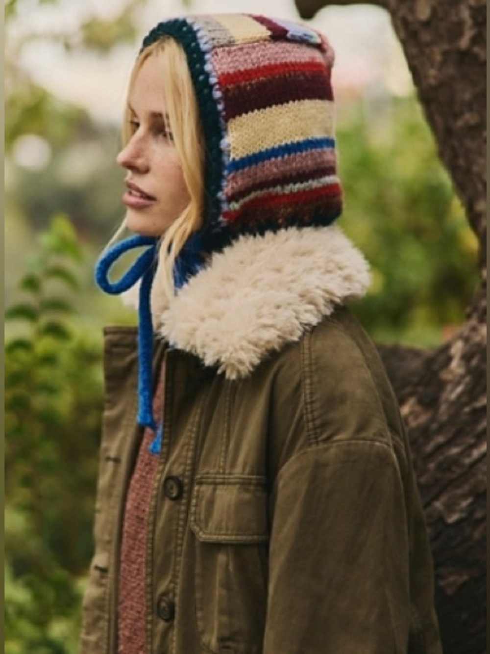 Free People Striped Knit Bonnet Hat Beanie